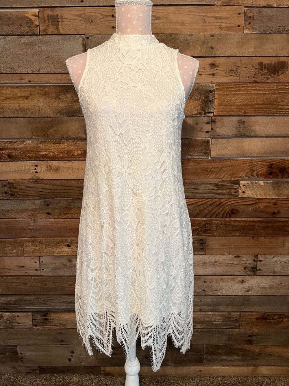 Fire Los Angeles Cream Lace Midi Dress with Lace Overlay
